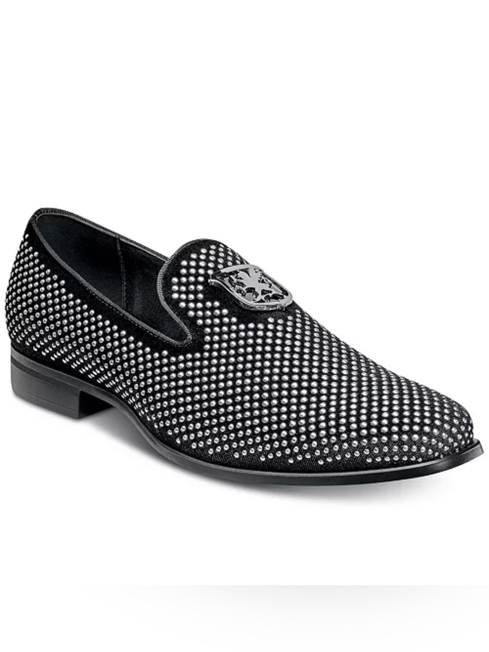 Stacy Adams Men's Swagger Studded Ornament Slip-on Loafer Black - silver studs